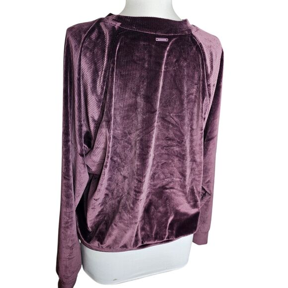 Victorias Secret Velour Lounge Set Purple Ribbed Crewneck Jogger TOP M/PANTS S - Picture 5 of 16